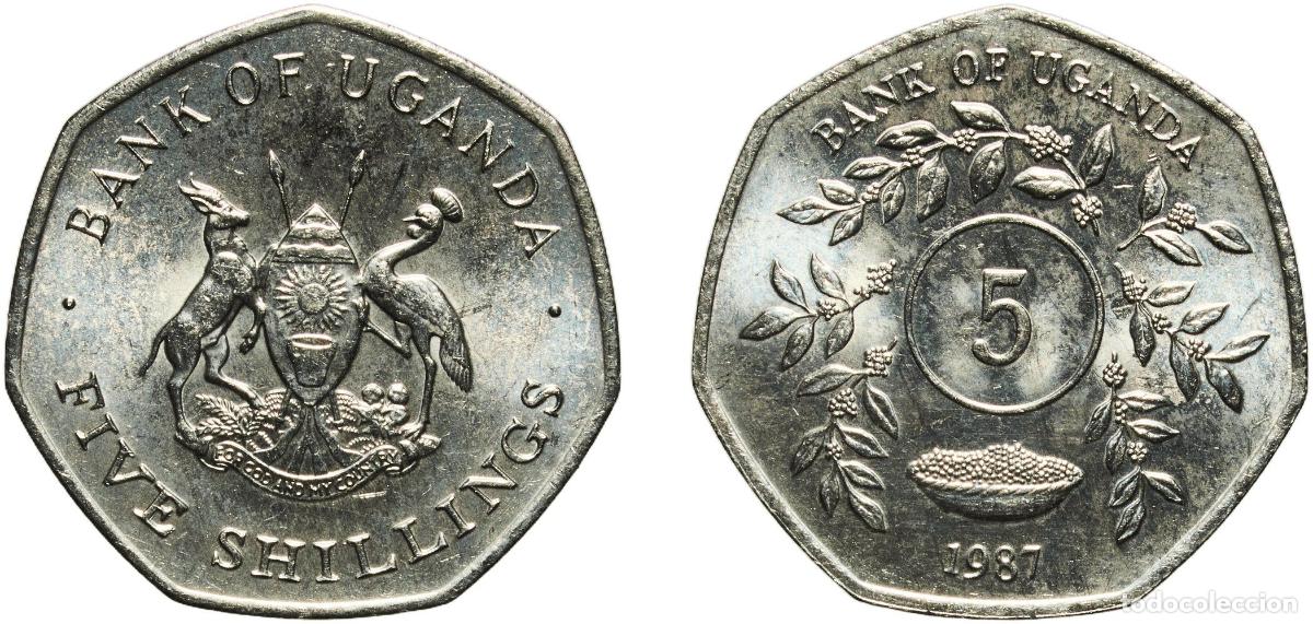 Material numism&aacute;tico: Uganda Republic 1987 5 Shillings Nickel plated steel Royal Mint 3.52g UNC KM 29
