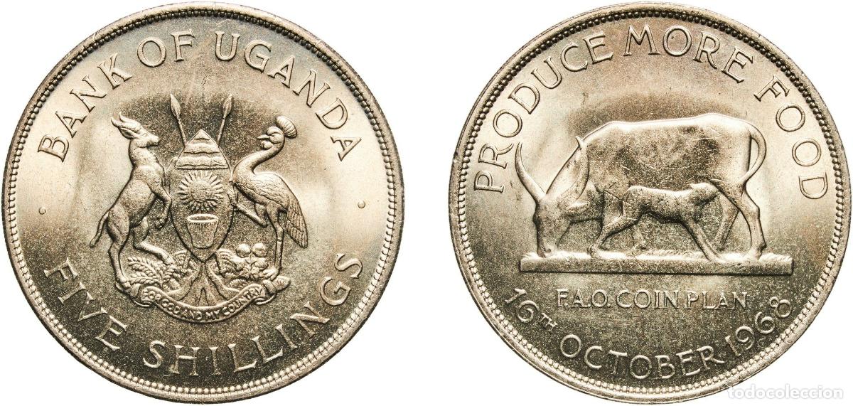 Material numism&aacute;tico: Uganda Republic 1968 5 Shillings (FAO) Copper-nickel (75% Copper, 25% Nickel) Royal Mint (Tower Hil