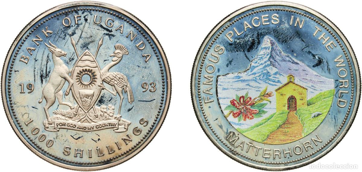 Material numism&aacute;tico: Uganda Republic 1993 1000 Shillings (Matterhorn; copper-nickel) Copper-nickel Gold Reef City Mint (