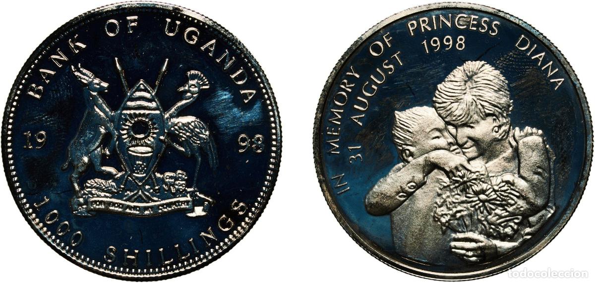 Material numism&aacute;tico: Uganda Republic 1998 1000 Shillings (Princess Diana; hug) Copper-nickel 29.11g PF KM 119