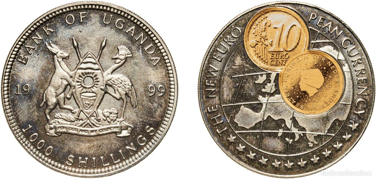Material numism&aacute;tico: Uganda Republic 1999 1000 Shillings (10 Euro cent Netherlands) Copper-nickel (with paper applique-c