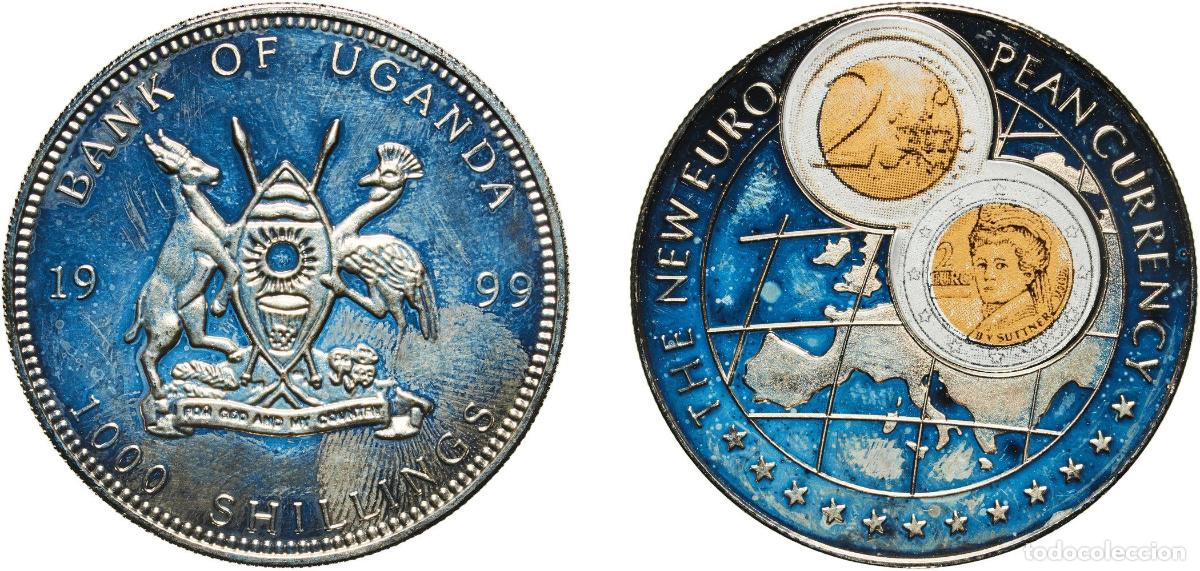 Material numism&aacute;tico: Uganda Republic 1999 1000 Shillings (2 Euro Austria) Copper-nickel Valcambi SA Mint 29g PF KM 270