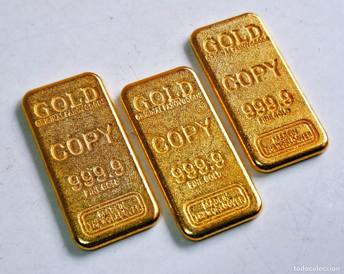 Material numism&aacute;tico: 3 LINGOTES DE ORO DE 37.MM X 18.MM X 2.MM GROSOR - VER IMAGENES (CHAPADOS)