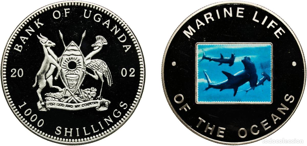 Material numism&aacute;tico: Uganda Republic 2002 1000 Shillings (Hammerhead shark) Silver plated bronze 29.27g PF KM 107