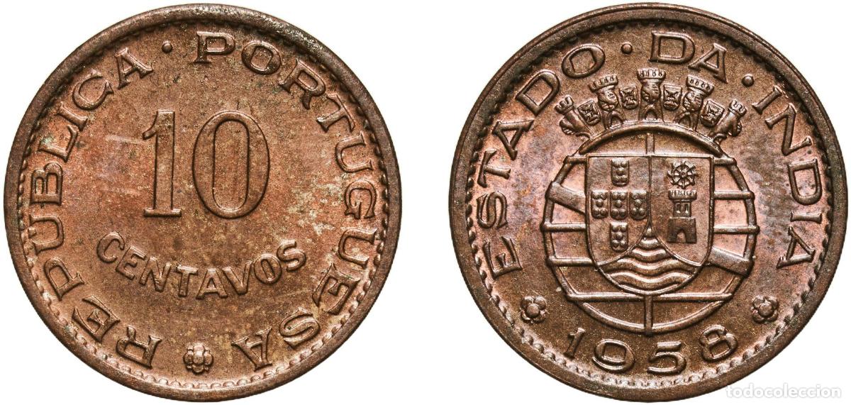 Material numism&aacute;tico: India Republic 1959 10 Centavos Bronze (95% Copper, 3% Zinc, 2% Tin) Lisbon Mint 2g UNC KM 30 Gome