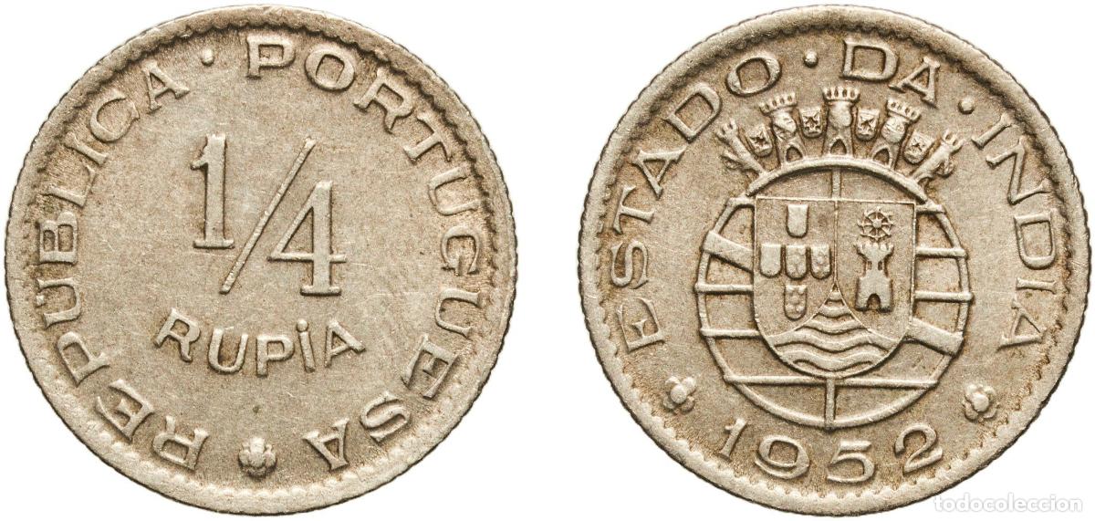 Material numism&aacute;tico: India Republic 1952 &frac14; Rupia - Republic (Lisboa mint) Copper-nickel Lisbon Mint (4000000) 2.66g XF