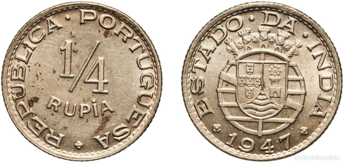 Material numism&aacute;tico: India Republic 1947 &frac14; Rupia - Republic (Lisboa mint) Copper-nickel Lisbon Mint (800000) 2.81g UNC