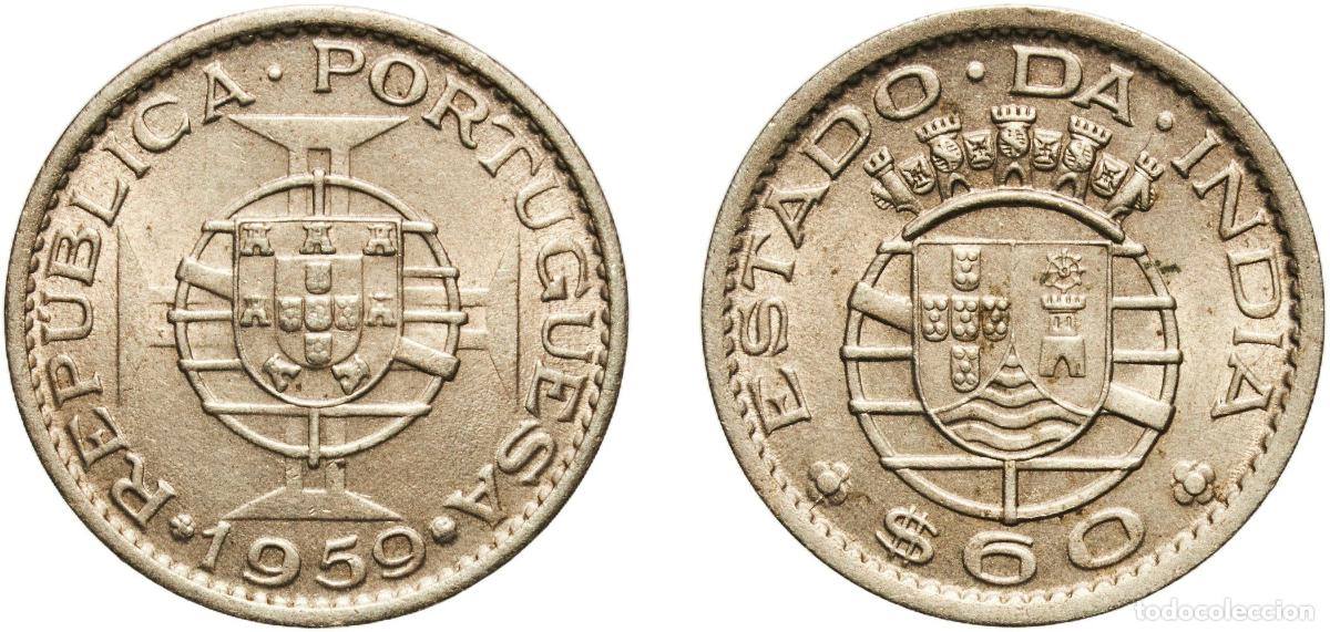 Materiale numismatico: India Republic 1959 60 Centavos Nickel brass (61% Copper, 20% Zinc, 19% Nickel) Lisbon Mint 3.52g U