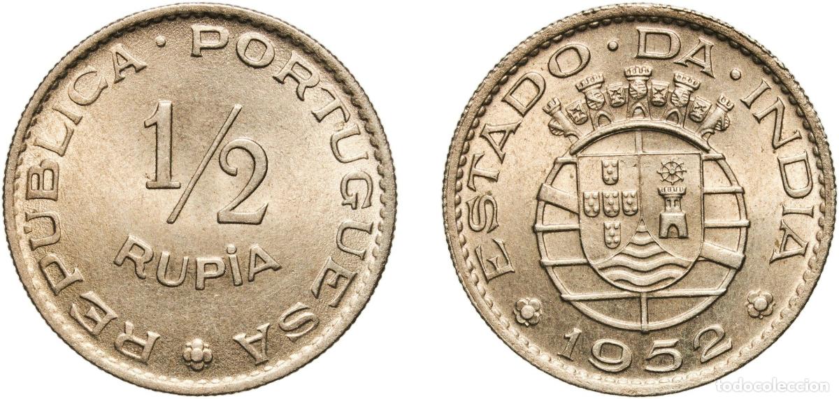 Material numism&aacute;tico: India Republic 1952 &frac12; Rupia - Republic (Lisboa mint) Copper-nickel Lisbon Mint (2000000) 5.57g UNC