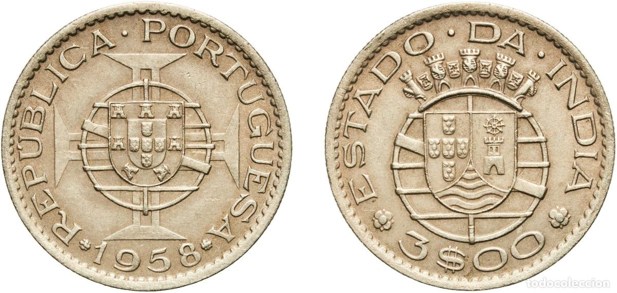 Material numism&aacute;tico: India Republic 1958 3 Escudos Nickel brass (61% Copper, 20% Zinc, 19% Nickel) Lisbon Mint (5000000)