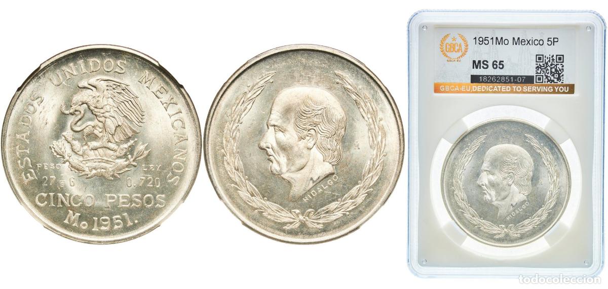 Material numism&aacute;tico: Mexico United Mexican States 1951 Mo 5 Pesos Silver (.720) (Copper .280) Mexican Mint (4958000) 27.