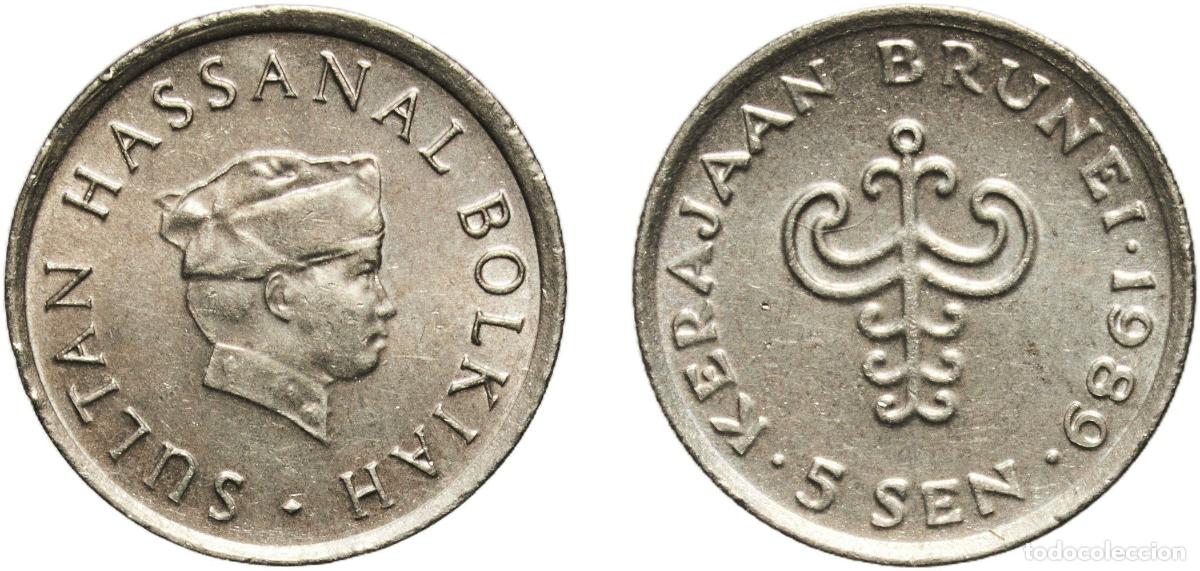 Material numism&aacute;tico: Brunei Darussalam 1989 5 Sen - Hassanal Bolkiah (1st portrait; w/o numeral 'I' in title) Copper-nic