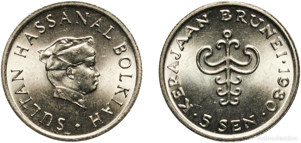 Material numism&aacute;tico: Brunei Darussalam 1980 5 Sen - Hassanal Bolkiah (1st portrait; w/o numeral 'I' in title) Copper-nic