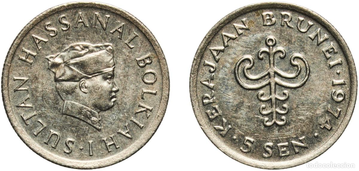 Material numism&aacute;tico: Brunei Darussalam 1974 5 Sen - Hassanal Bolkiah (1st portrait) Copper-nickel Royal Mint (576000) 1.