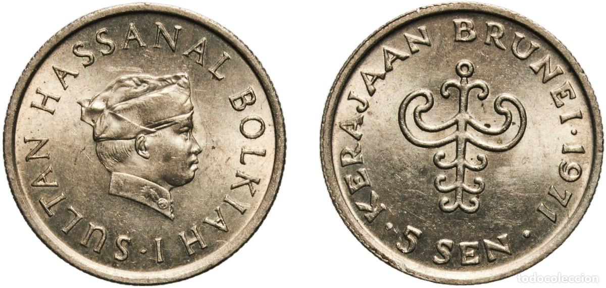 Numismatic Material: Brunei Darussalam 1971 5 Sen - Hassanal Bolkiah (1st portrait) Copper-nickel Royal Mint (320000) 1.