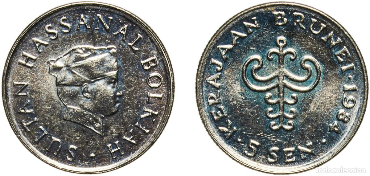 Material numism&aacute;tico: Brunei Darussalam 1984 5 Sen - Hassanal Bolkiah (1st portrait; w/o numeral 'I' in title) Copper-nic