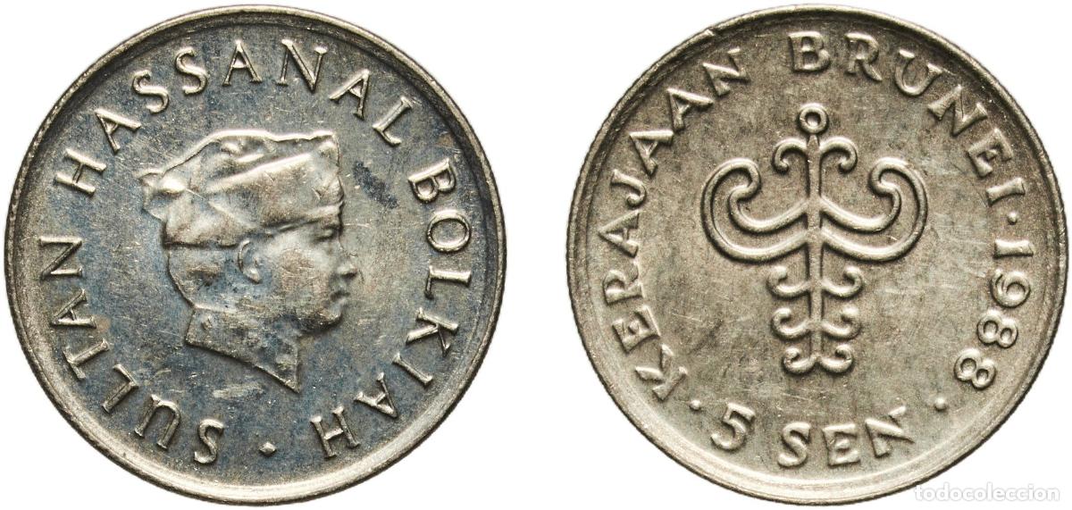 Material numism&aacute;tico: Brunei Darussalam 1988 5 Sen - Hassanal Bolkiah (1st portrait; w/o numeral 'I' in title) Copper-nic