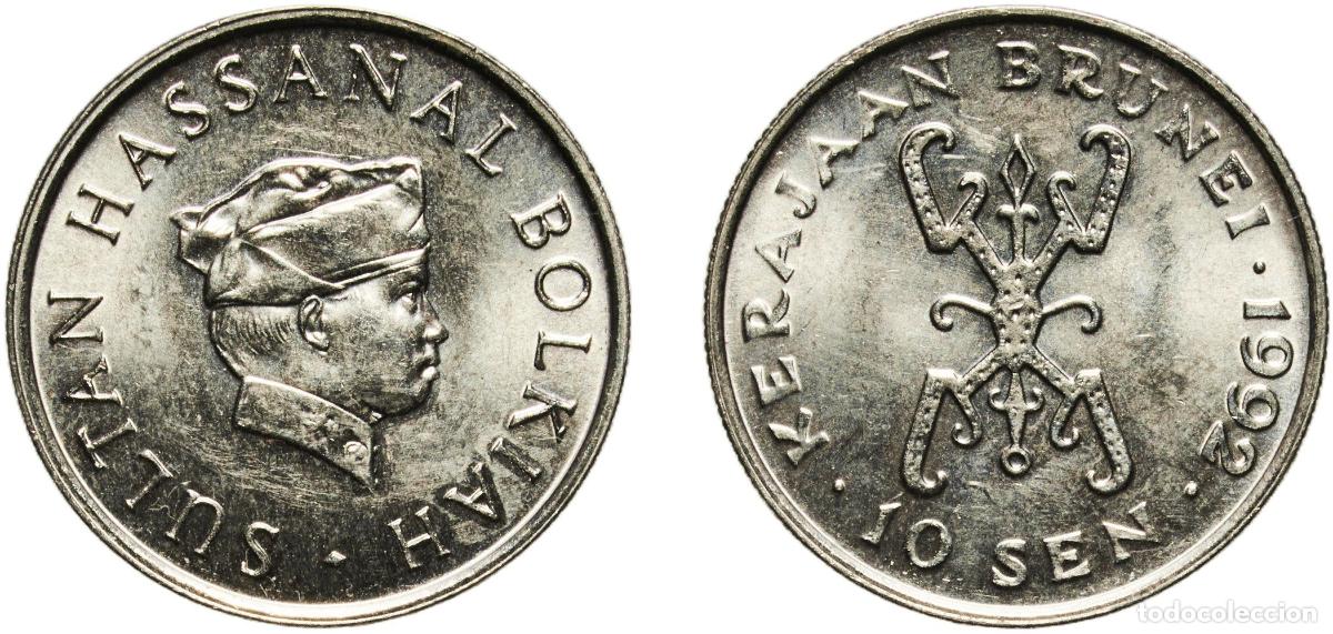 Material numism&aacute;tico: Brunei Darussalam 1992 10 Sen - Hassanal Bolkiah (1st portrait; w/o numeral 'I' in title) Copper-ni
