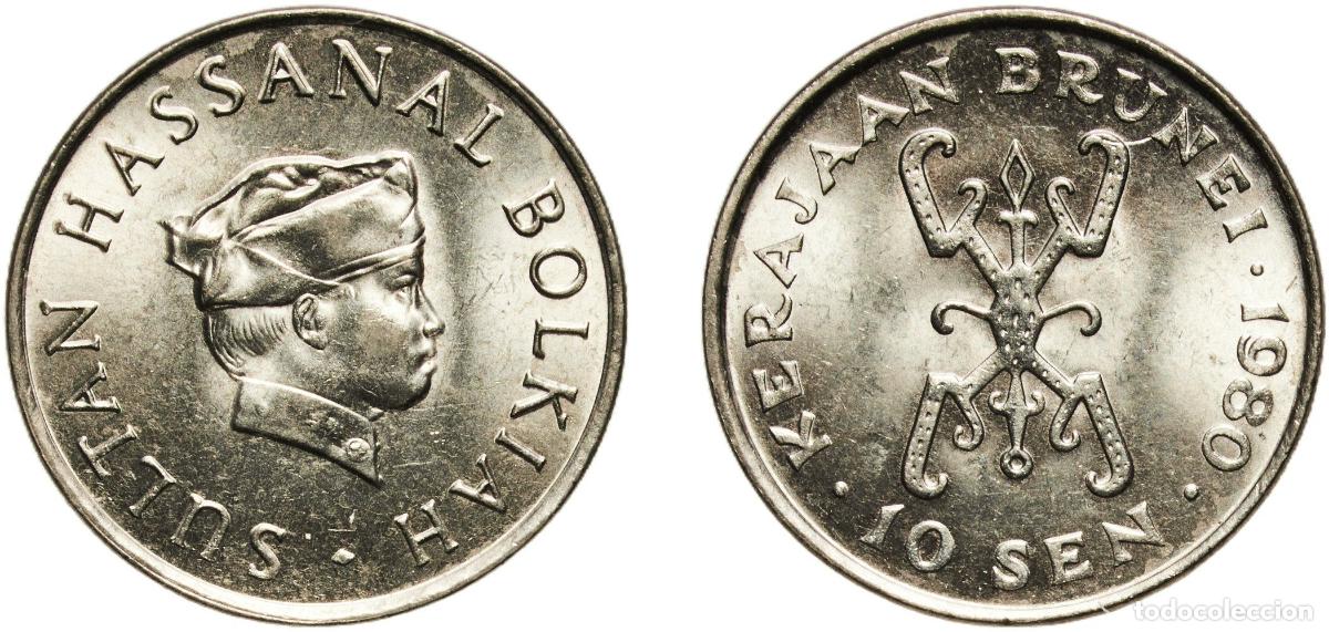 Material numism&aacute;tico: Brunei Darussalam 1980 10 Sen - Hassanal Bolkiah (1st portrait; w/o numeral 'I' in title) Copper-ni