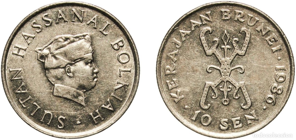 Material numism&aacute;tico: Brunei Darussalam 1986 10 Sen - Hassanal Bolkiah (1st portrait; w/o numeral 'I' in title) Copper-ni