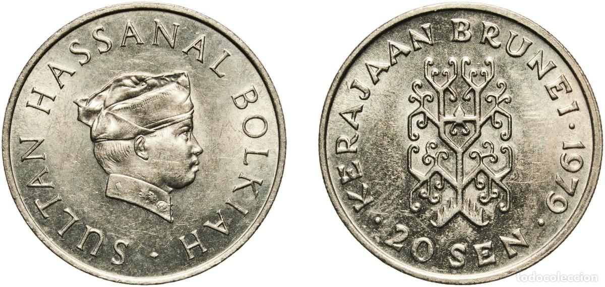 Material numism&aacute;tico: Brunei Darussalam 1979 20 Sen - Hassanal Bolkiah (1st portrait; w/o numeral 'I' in title) Copper-ni