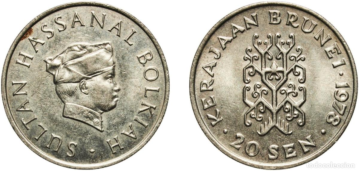 Material numism&aacute;tico: Brunei Darussalam 1978 20 Sen - Hassanal Bolkiah (1st portrait; w/o numeral 'I' in title) Copper-ni