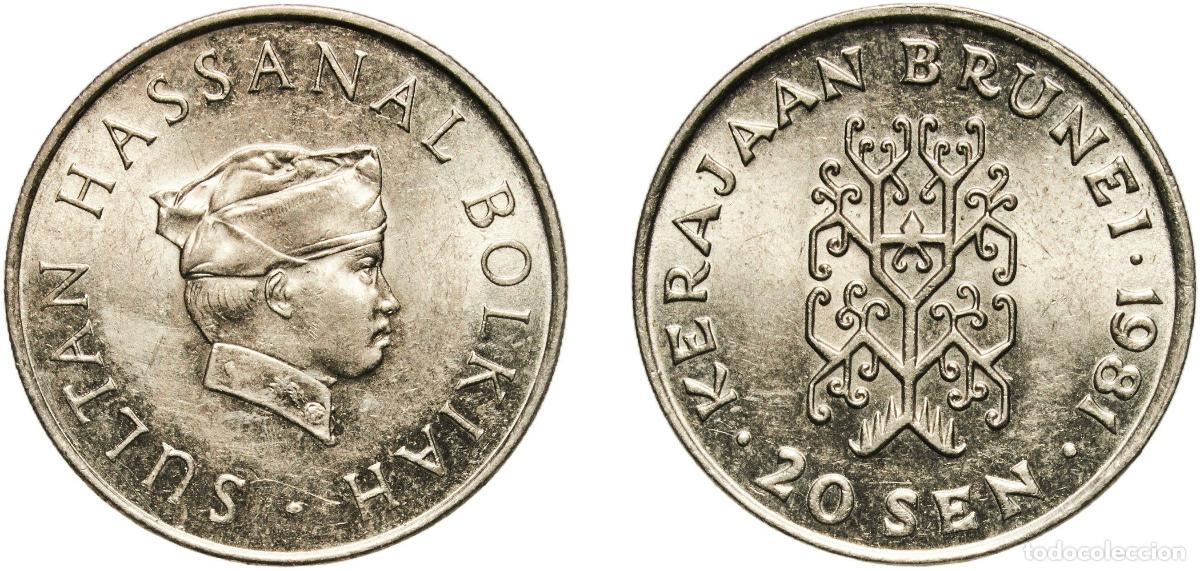 Material numism&aacute;tico: Brunei Darussalam 1981 20 Sen - Hassanal Bolkiah (1st portrait; w/o numeral 'I' in title) Copper-ni