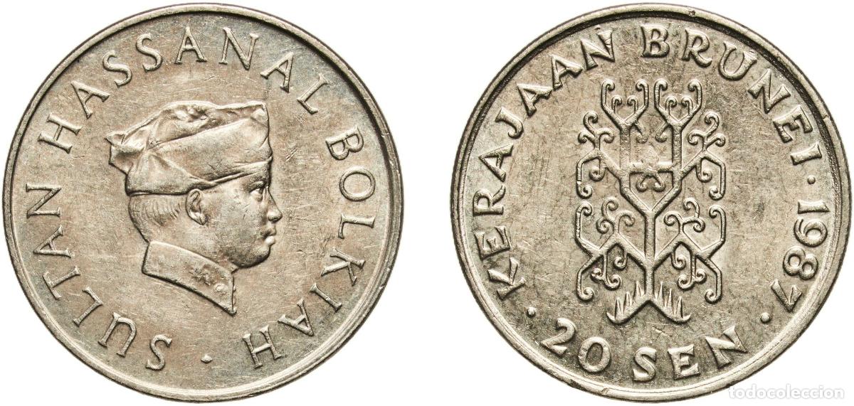 Material numism&aacute;tico: Brunei Darussalam 1987 20 Sen - Hassanal Bolkiah (1st portrait; w/o numeral 'I' in title) Copper-ni