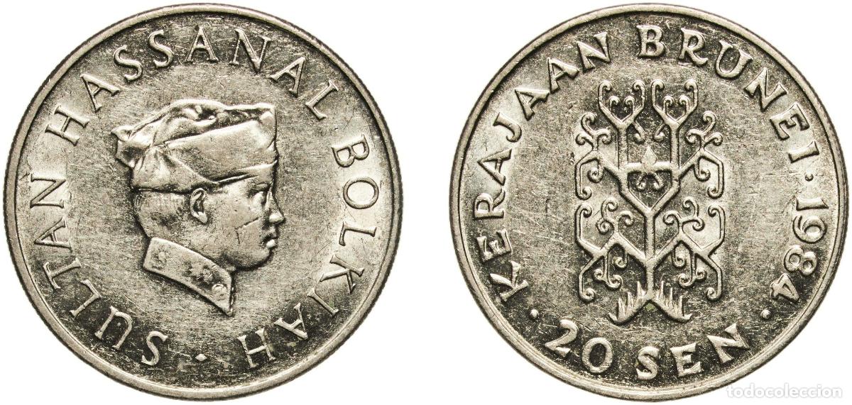 Material numism&aacute;tico: Brunei Darussalam 1984 20 Sen - Hassanal Bolkiah (1st portrait; w/o numeral 'I' in title) Copper-ni