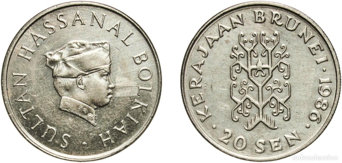 Material numism&aacute;tico: Brunei Darussalam 1986 20 Sen - Hassanal Bolkiah (1st portrait; w/o numeral 'I' in title) Copper-ni
