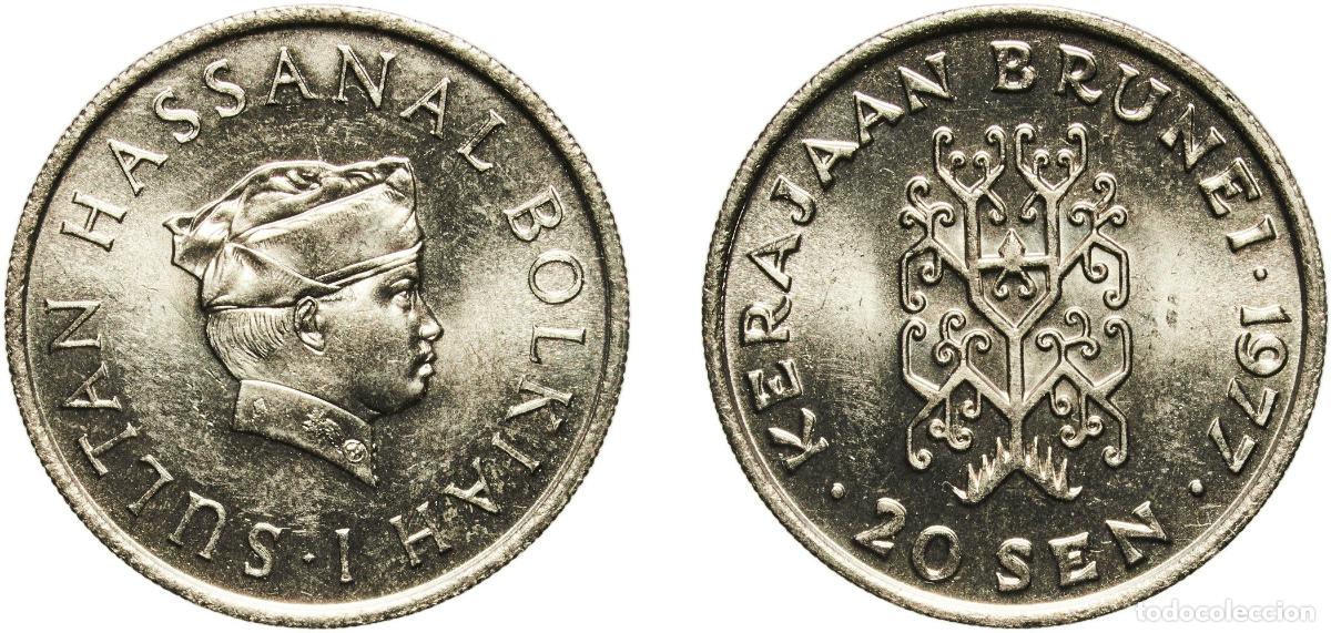Material numism&aacute;tico: Brunei Darussalam 1977 20 Sen - Hassanal Bolkiah (1st portrait; w/o numeral 'I' in title) Copper-ni
