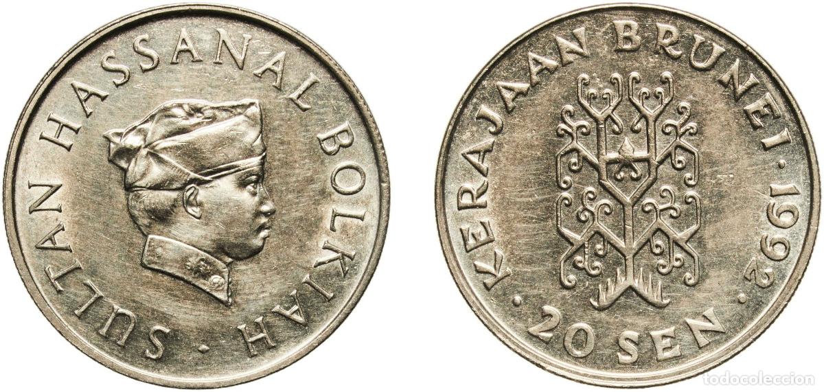 Material numism&aacute;tico: Brunei Darussalam 1992 20 Sen - Hassanal Bolkiah (1st portrait; w/o numeral 'I' in title) Copper-ni