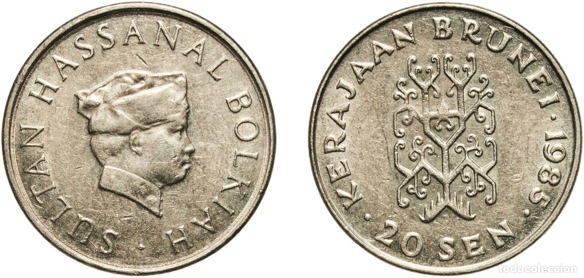 Material numism&aacute;tico: Brunei Darussalam 1985 20 Sen - Hassanal Bolkiah (1st portrait; w/o numeral 'I' in title) Copper-ni