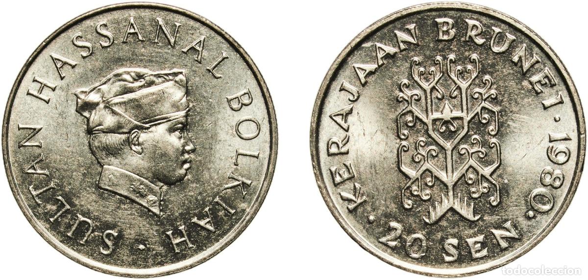 Material numism&aacute;tico: Brunei Darussalam 1980 20 Sen - Hassanal Bolkiah (1st portrait; w/o numeral 'I' in title) Copper-ni