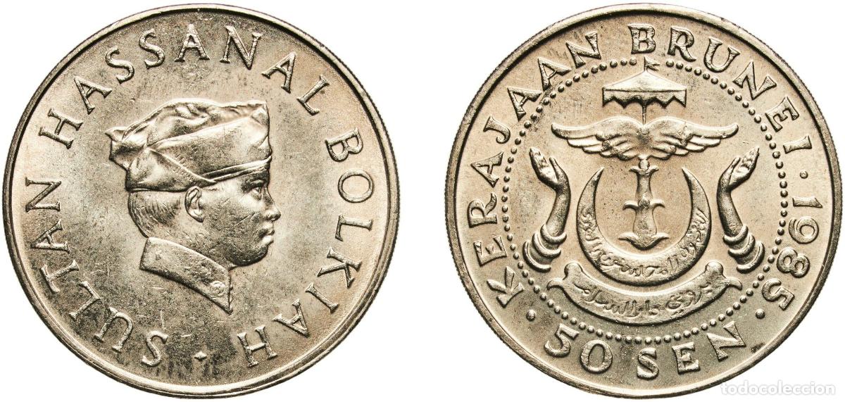 Material numism&aacute;tico: Brunei Darussalam 1985 50 Sen - Hassanal Bolkiah (1st portrait; w/o numeral 'I' in title) Copper-ni