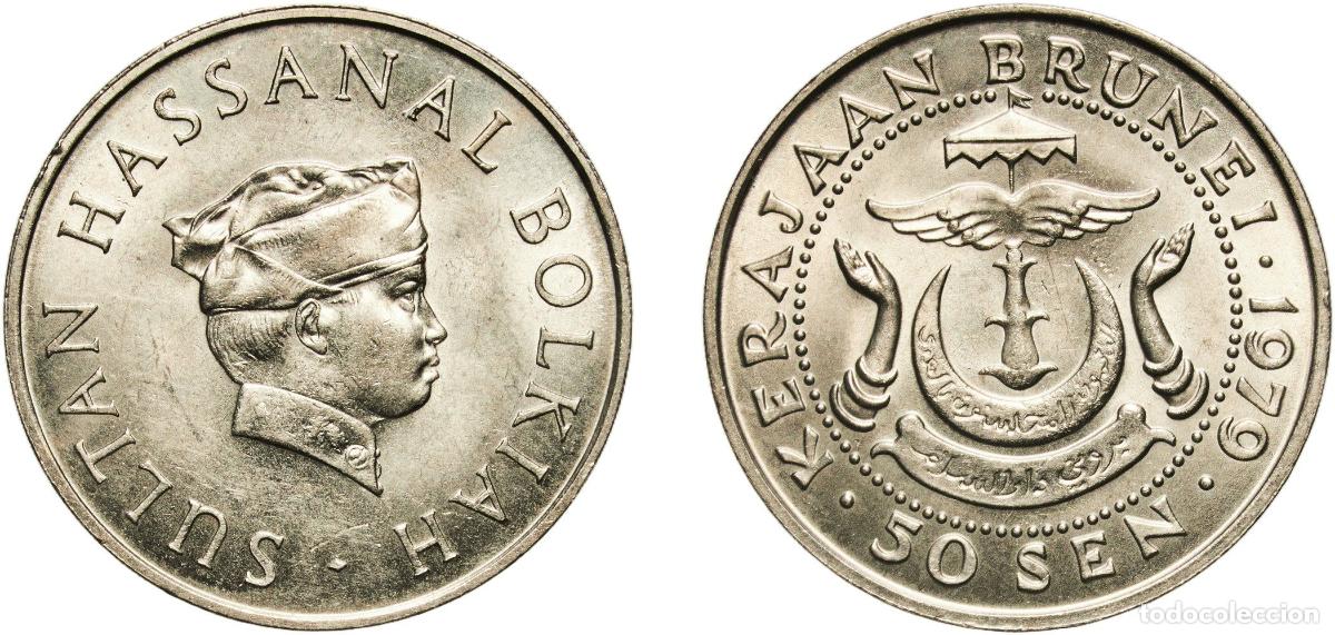 Material numism&aacute;tico: Brunei Darussalam 1979 50 Sen - Hassanal Bolkiah (1st portrait; w/o numeral 'I' in title) Copper-ni