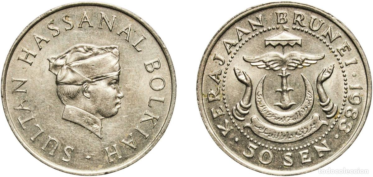 Material numism&aacute;tico: Brunei Darussalam 1983 50 Sen - Hassanal Bolkiah (1st portrait; w/o numeral 'I' in title) Copper-ni