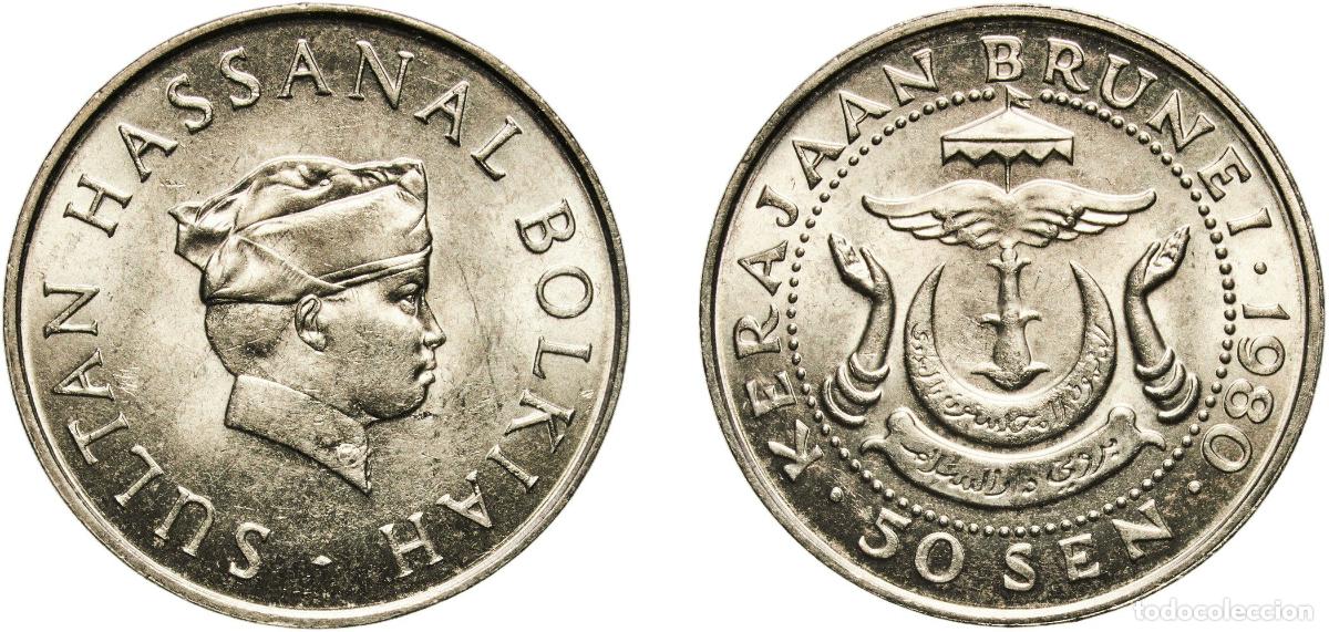 Material numism&aacute;tico: Brunei Darussalam 1980 50 Sen - Hassanal Bolkiah (1st portrait; w/o numeral 'I' in title) Copper-ni