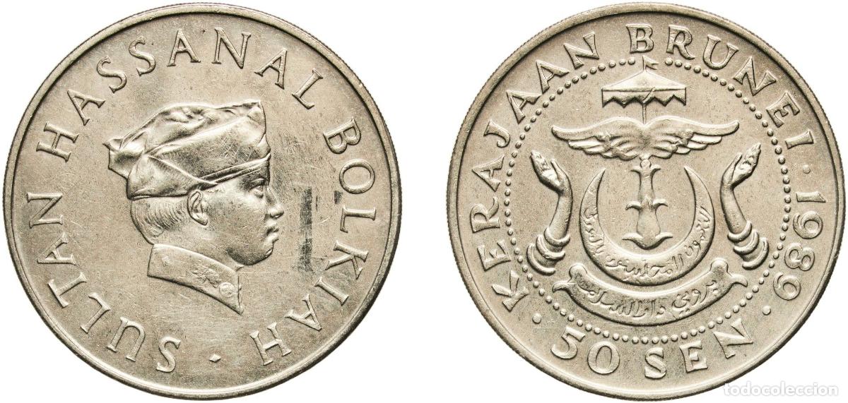 Material numism&aacute;tico: Brunei Darussalam 1989 50 Sen - Hassanal Bolkiah (1st portrait; w/o numeral 'I' in title) Copper-ni