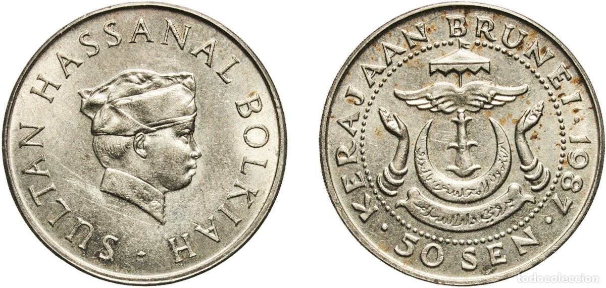 Material numism&aacute;tico: Brunei Darussalam 1987 50 Sen - Hassanal Bolkiah (1st portrait; w/o numeral 'I' in title) Copper-ni