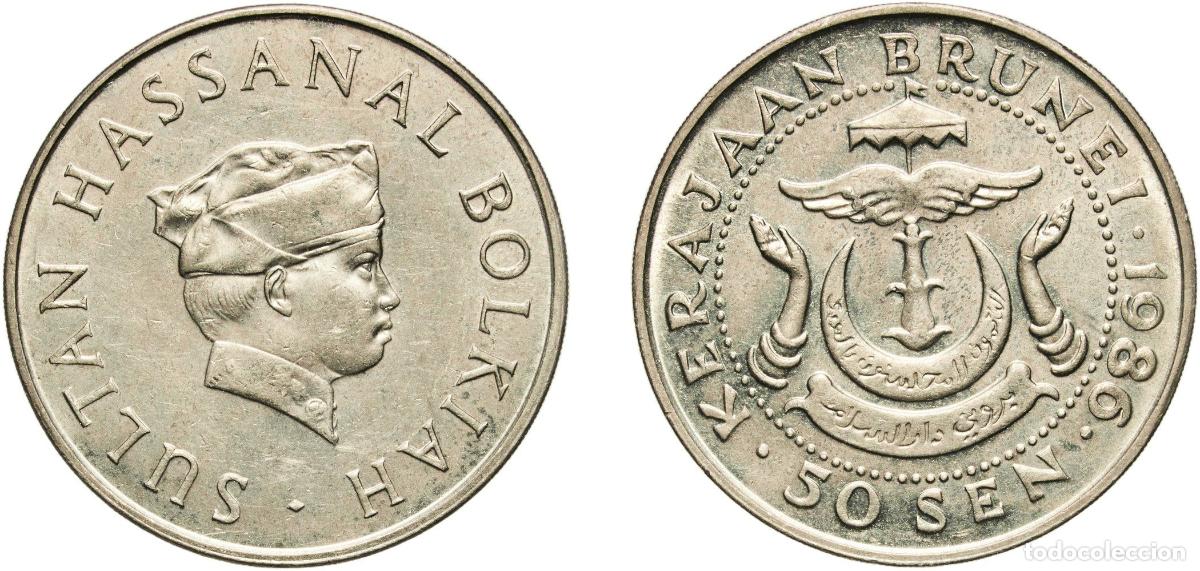 Material numism&aacute;tico: Brunei Darussalam 1986 50 Sen - Hassanal Bolkiah (1st portrait; w/o numeral 'I' in title) Copper-ni