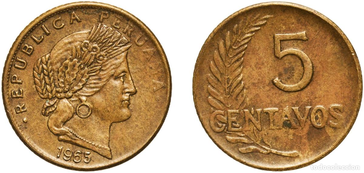 Material numism&aacute;tico: Peru Republic 1965 5 Centavos Brass (70% Copper, 30% Zinc) Lima Mint 1.86g AU KM 223.2