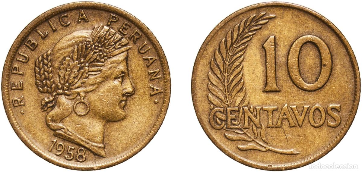 Material numism&aacute;tico: Peru Republic 1958 10 Centavos Brass (70% Copper, 30% Zinc) Lima Mint (10380000) 2.68g AU KM 224.2