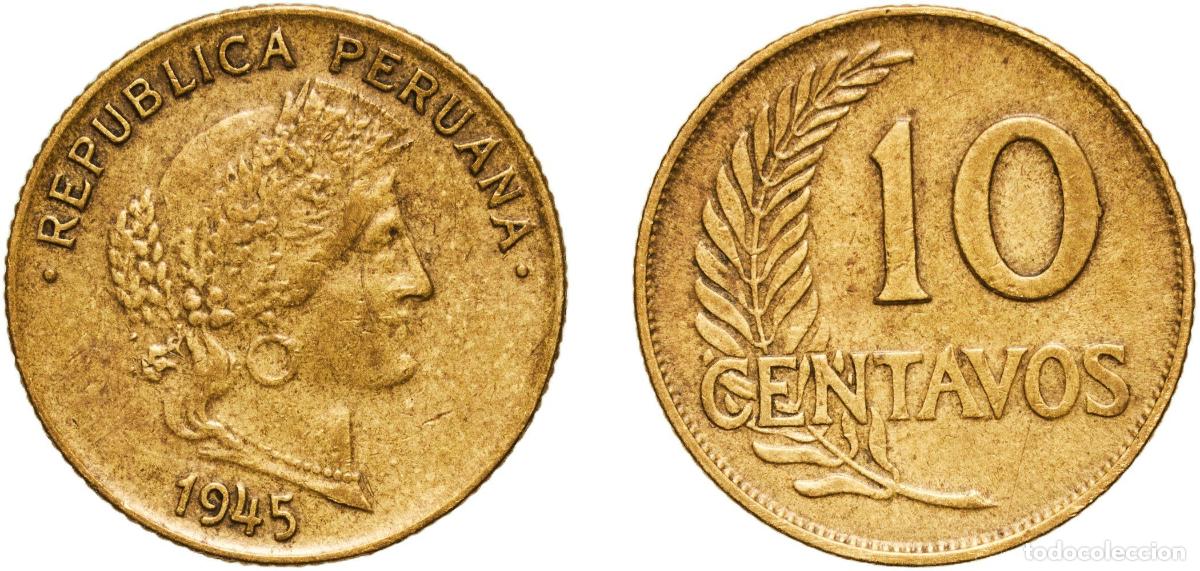 Material numism&aacute;tico: Peru Republic 1945 10 Centavos Brass (70% Copper, 30% Zinc) Lima Mint (2810000) 4.04g XF KM 224.1