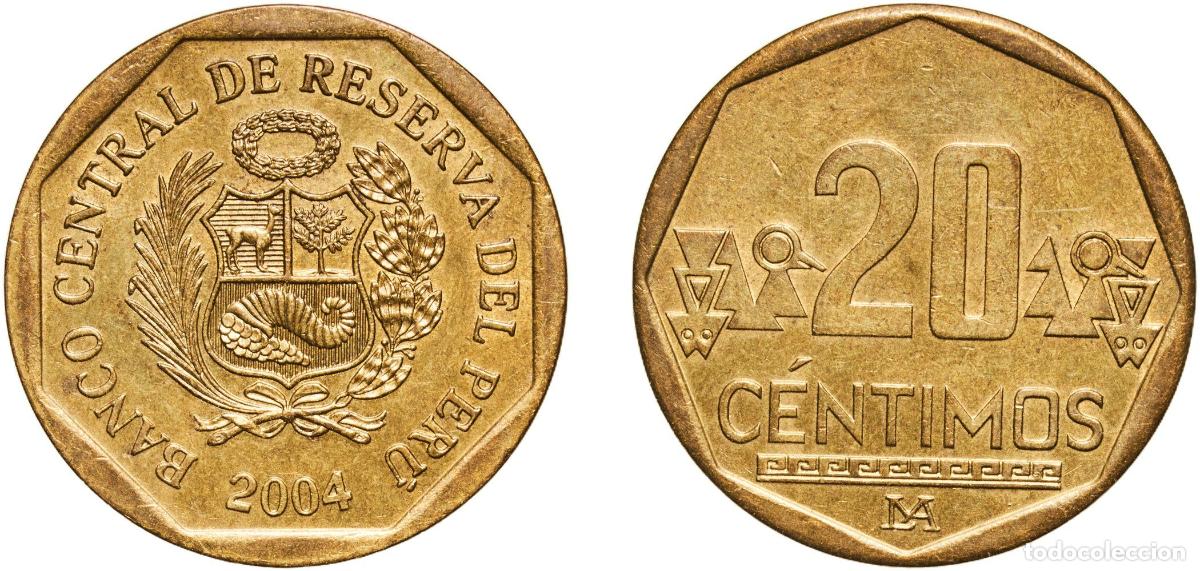Material numism&aacute;tico: Peru Republic 2004 LIMA 20 C&eacute;ntimos (Without braille) Brass Lima Mint (15200000) 4.4g UNC KM 306.4