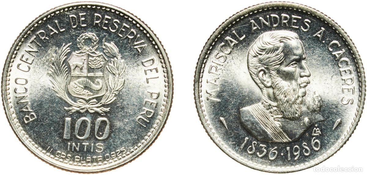 Material numism&aacute;tico: Peru Republic 1986 100 Intis (Marshal Caceres) Silver (.925) Lima Mint (50000) 11.06g UNC KM 298 S