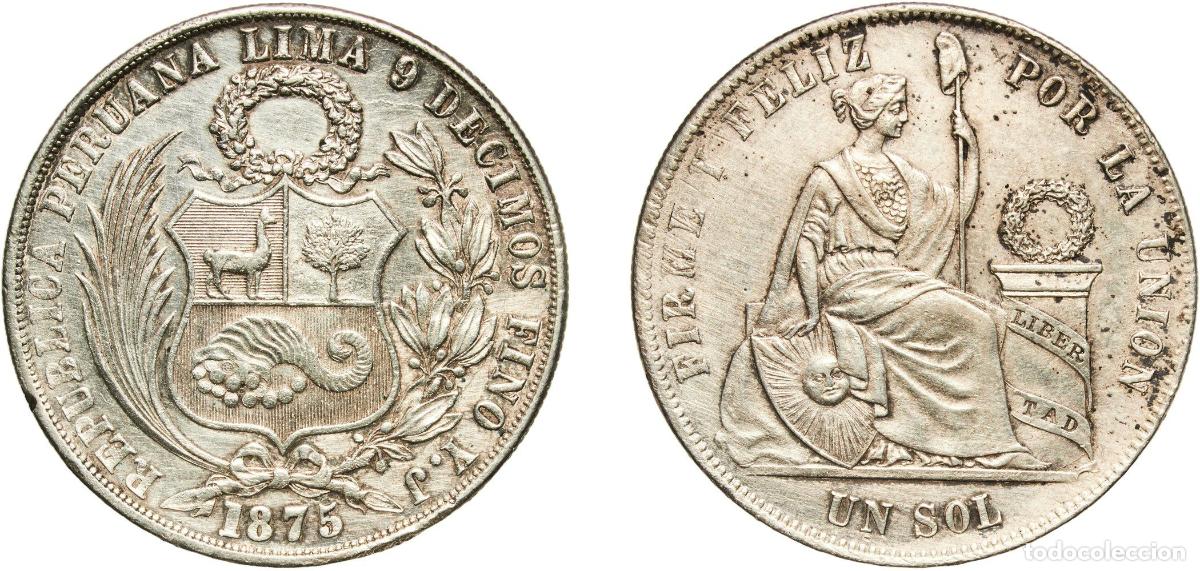 Material numism&aacute;tico: Peru Republic 1875 YJ 1 Sol Silver (.900) (Copper .100) Lima Mint 25g XF KM 196.3