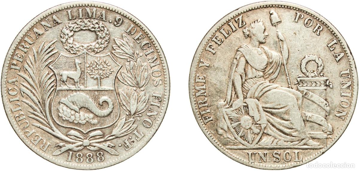 Material numism&aacute;tico: Peru Republic 1888 TF 1 Sol Silver (.900) (Copper .100) Lima Mint (3147000) 24.74g VF KM 196.24