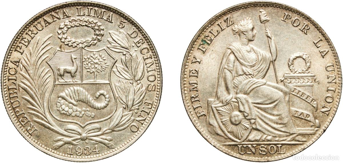 Material numism&aacute;tico: Peru Republic 1934 1 Sol Silver (.500) (Copper .400, Nickel .100) Lima Mint (2855000) 25.08g UNC K