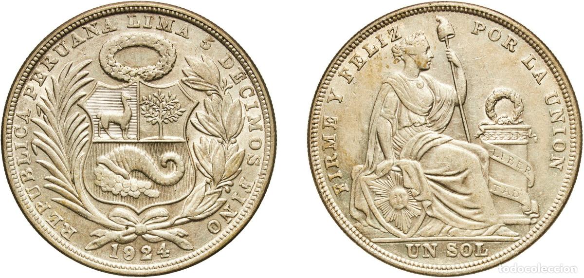 Material numism&aacute;tico: Peru Republic 1924 1 Sol With traces of luster Silver (.500) (Copper .400, Nickel .100) Lima Mint (